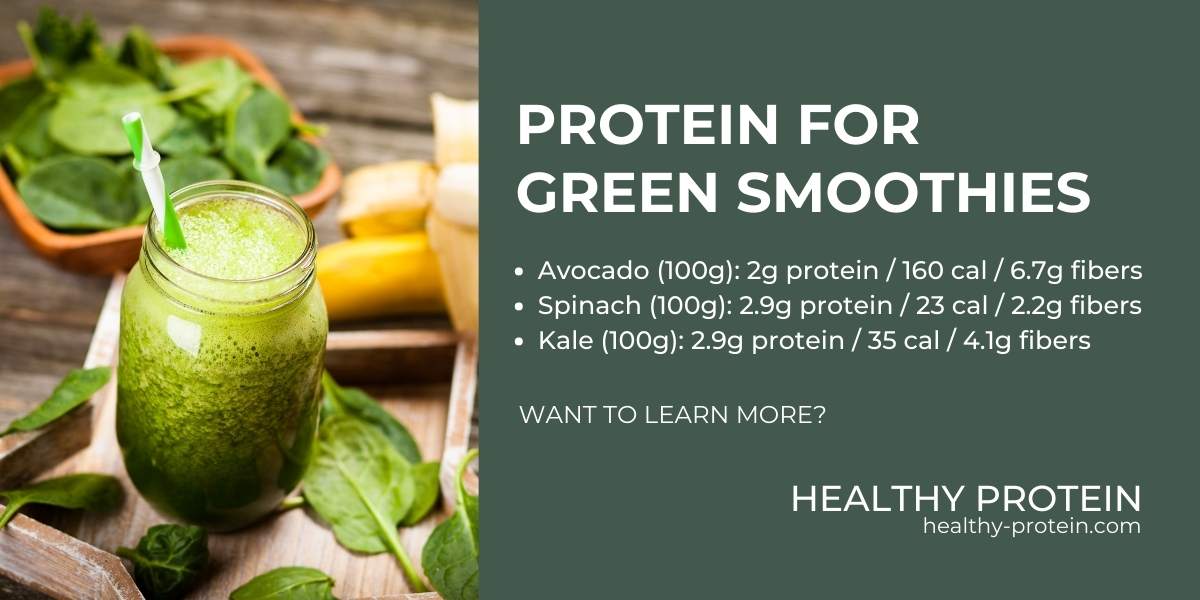 Protein for Green Smoothies ingredients - Avocado, spinach, kale - healthy-protein.com