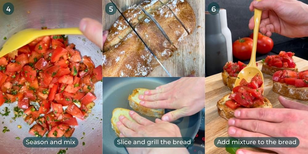 How to Make Bruschetta - Season and mix, slice and grill the bread, add mixture to ciabatta or bread