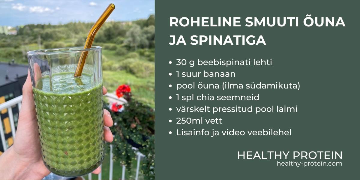 Värskendav roheline smuuti õuna ja spinatiga - healthy-protein.com - Rohelise smuuti retseptid
