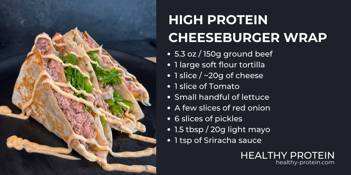 High Protein Cheeseburger Wrap (with Spicy Sriracha Mayo)